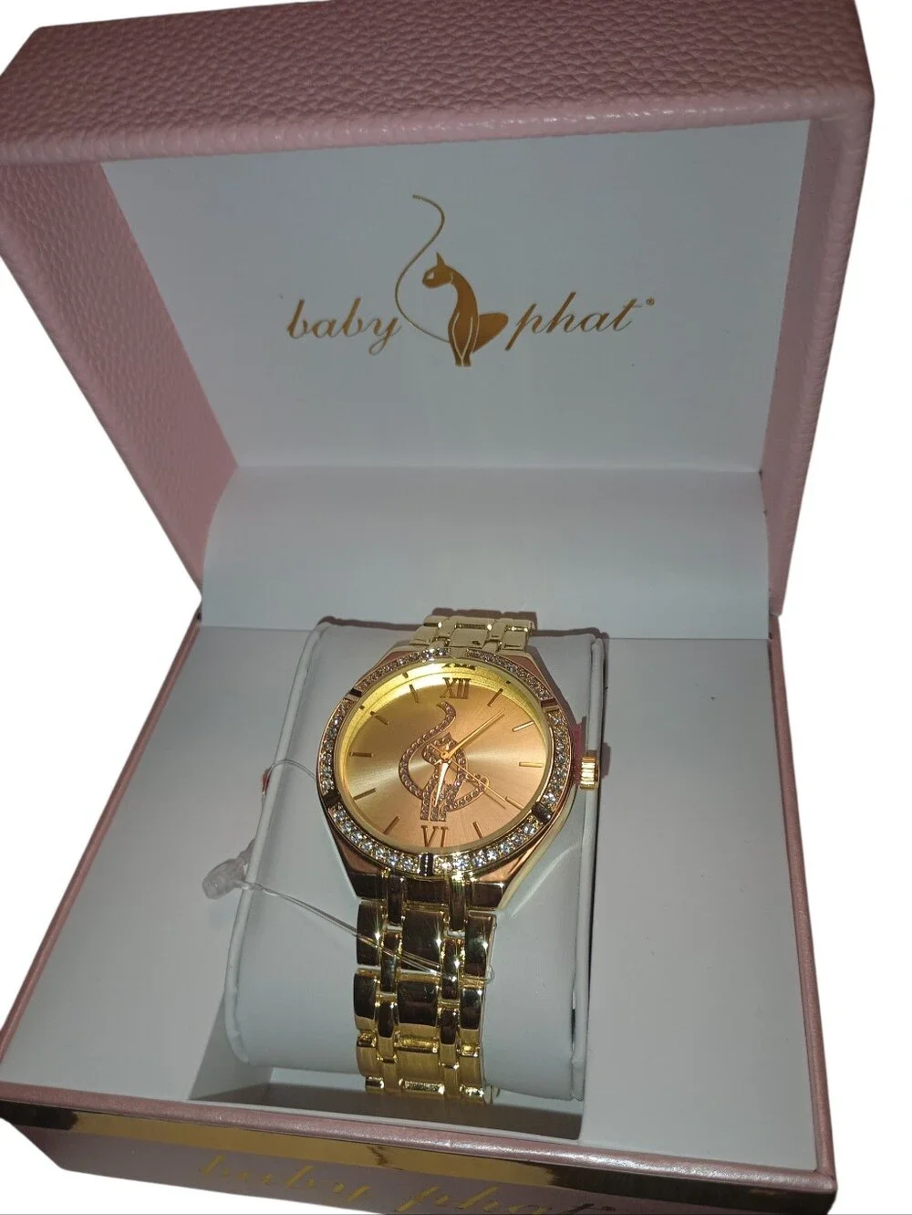 Baby Phat Gold-Tone Crystal Accent Women's Watch with Pink Box, NWT